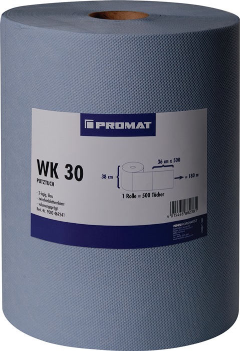 Putztuch WK 30 L380xB360ca.mm blau 3-lagig,volumengeprägt 500 Tü./Rl.PROMAT